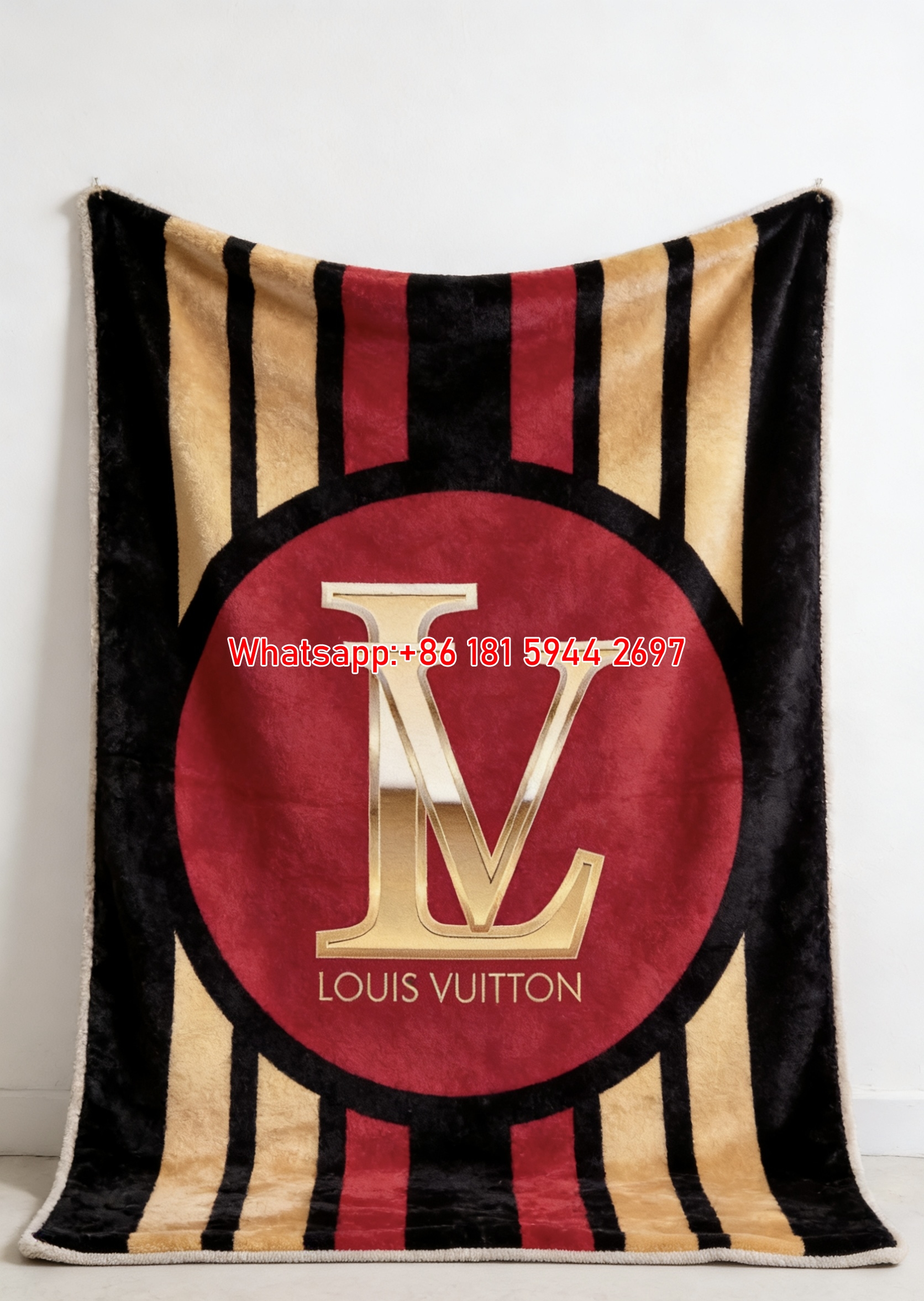 Red & Gold LV Monogram Blanket Luxury LV Logo Throw 133